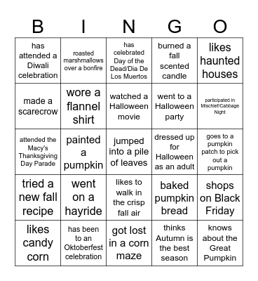 Fall Mingle Bingo Card