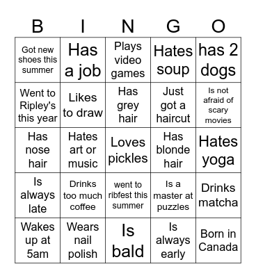 Human Bingo Pt.2 Bingo Card