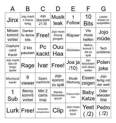 Jojo bingo Card