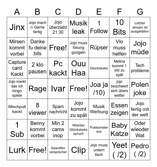 Jojo bingo Card