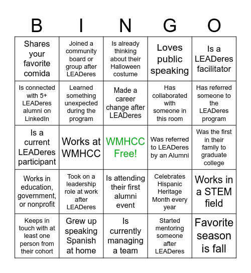 LEADeres Happy Hour Bingo Card
