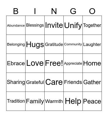 Thankful Bingo Card