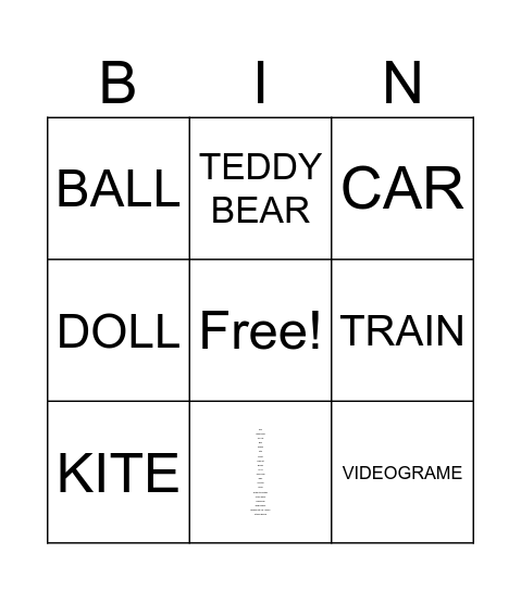 TOYS Bingo Card