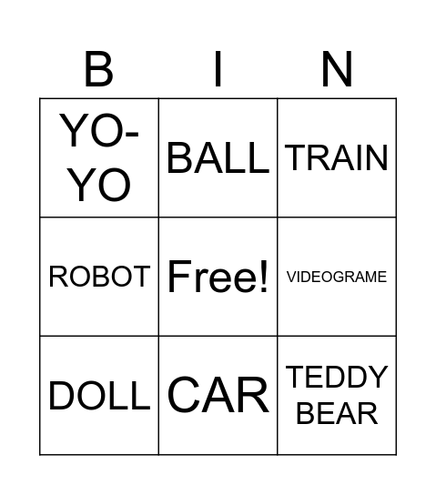 TOYS Bingo Card