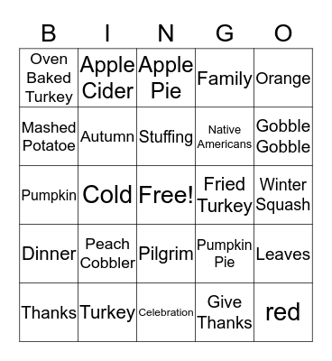 Thanksgiving Bingo Card