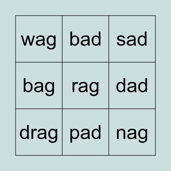 Word Family Bingo Card