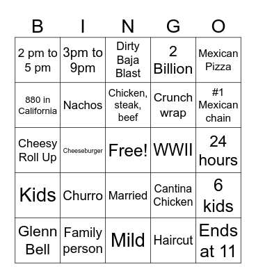 Untitled Bingo Card