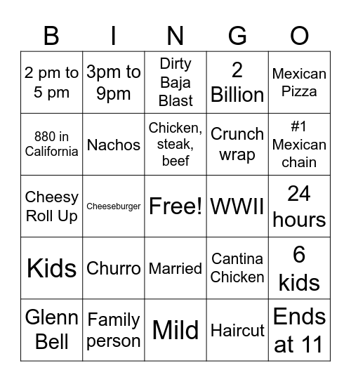 Untitled Bingo Card