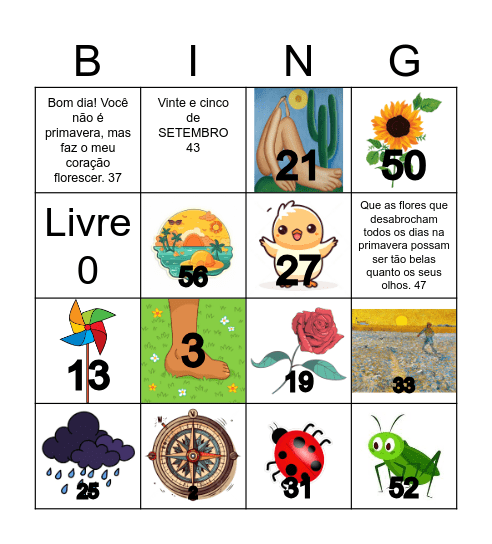 Primavera Bingo Card