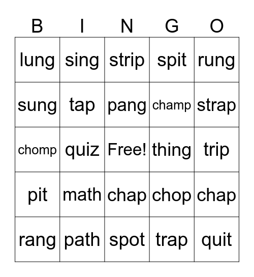 Chaining Bingo Card