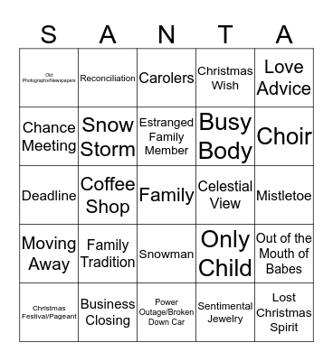 Christmas Movie Bingo Card