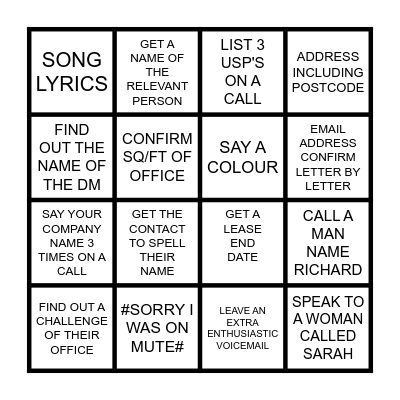 CALL OUT BINGO 01/10/2025 Bingo Card