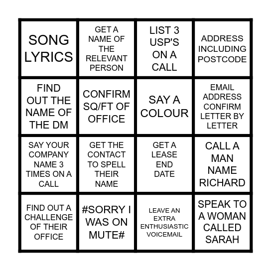 CALL OUT BINGO 01/10/2025 Bingo Card