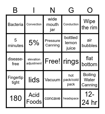 Food Preservation Bingo Card