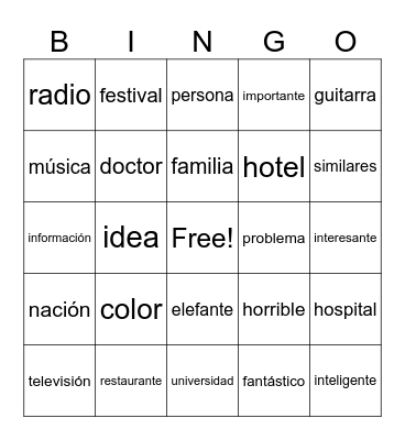 Los Cognados Bingo Card