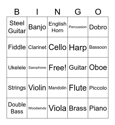 Instrument Families Bingo Card
