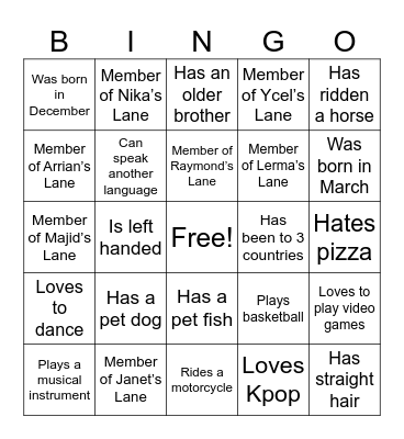 Human Bingo Card