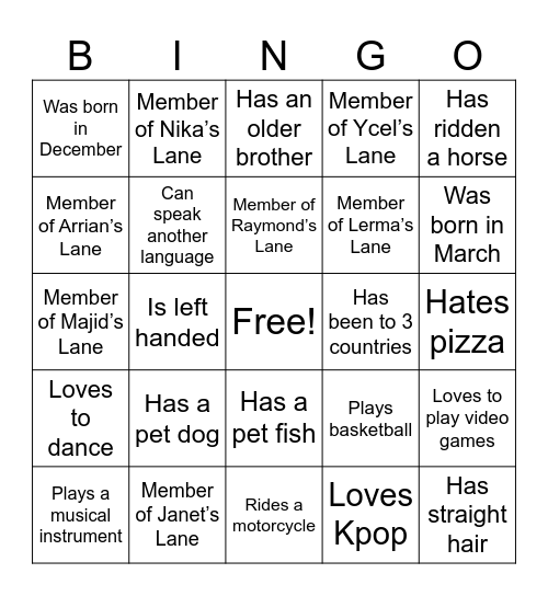 Human Bingo Card