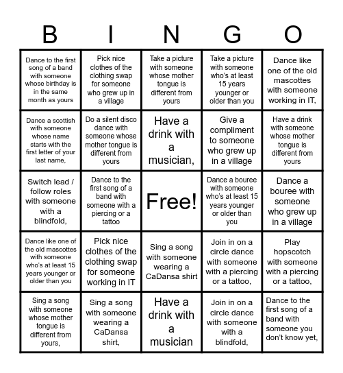 CaDansa Bingo Card