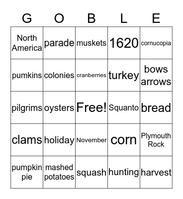 GOBBLE Bingo Card