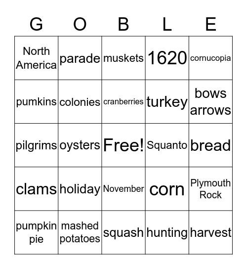 GOBBLE Bingo Card