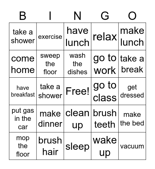 Daily Life Bingo Card