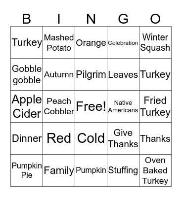 Thanksgiving Bingo Card