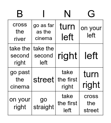 Directions Bingo Card