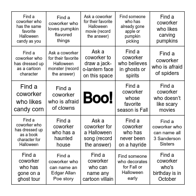CFR Halloween Coworker Scavenger Hunt Bingo Card
