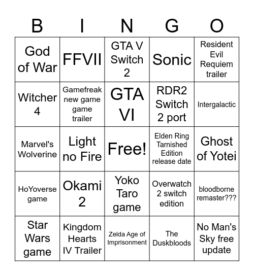 TGS Bingo Card