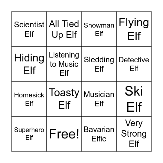Ollie the Elf Bingo Card