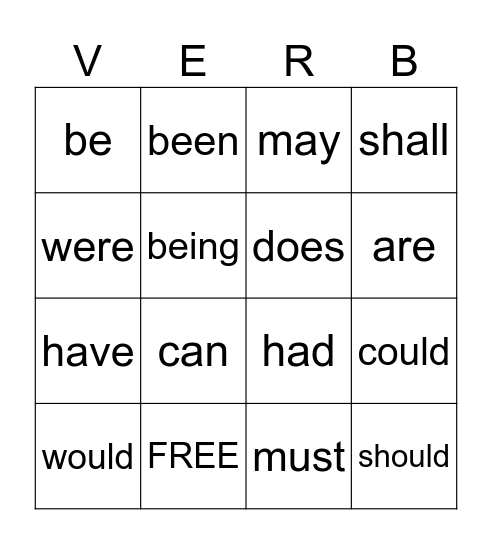 Helping Verb Bingo Card