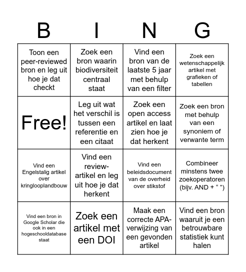 informatie zoeken Bingo Card