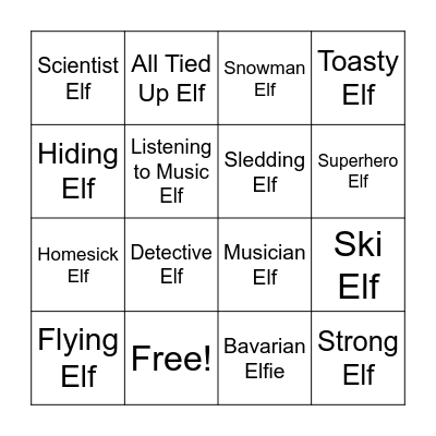 Ollie the Elf Bingo Card