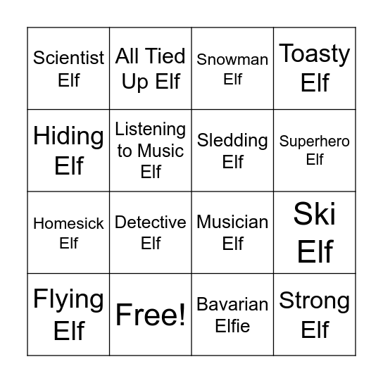 Ollie the Elf Bingo Card