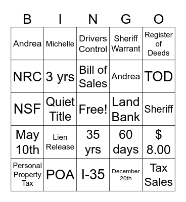 DMV/RE/PP/DEL Bingo Card