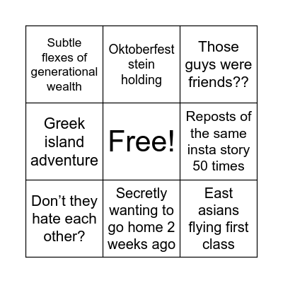 Pre-2y travel Bingo Card