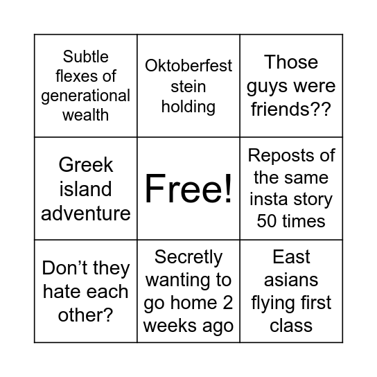 Pre-2y travel Bingo Card
