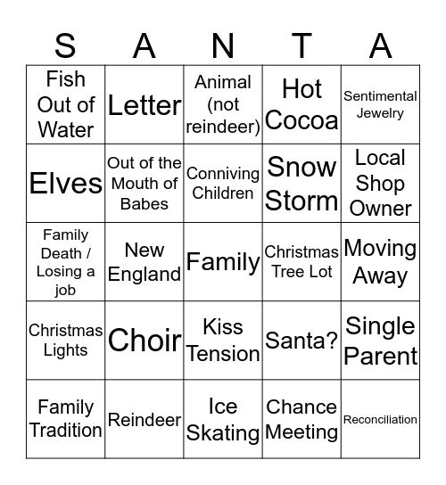 Christmas Movie Bingo Card