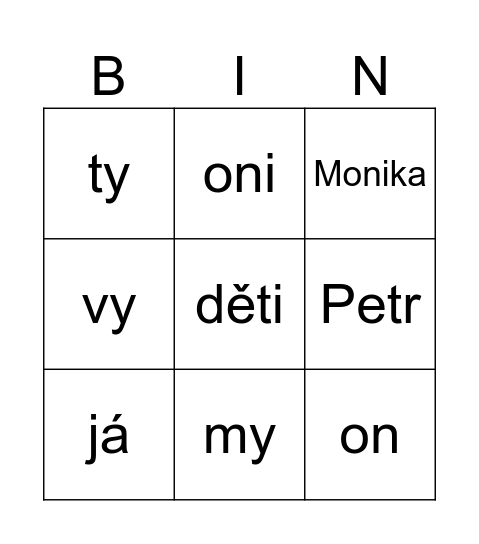 konjugace sloves Bingo Card