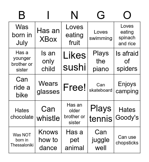 Classroom Buddy Bingo Card