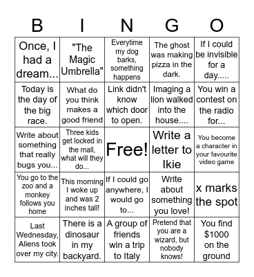 Story Starters - Grade 4 Bingo Card