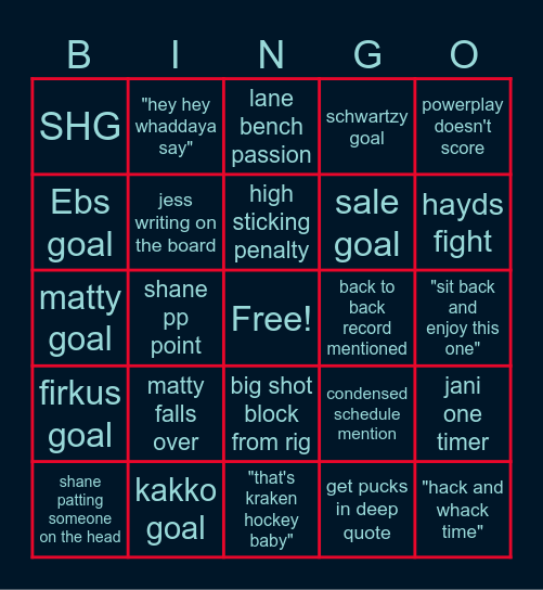 Preseason Bingo Card