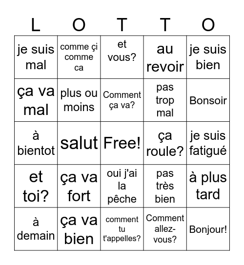 t'es branche unit 1 lesson b Bingo Card