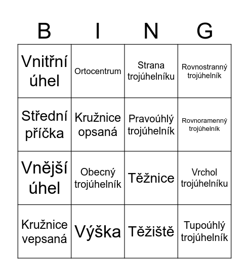 Trojúhelník Bingo Card