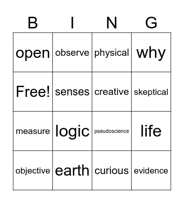 What is science Bingo Card