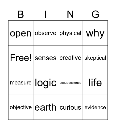 What is science Bingo Card