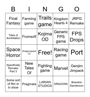 State of Play 24/09 Bingo Card