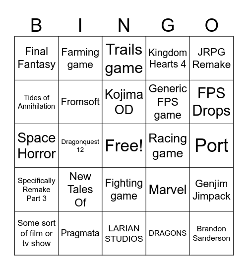 State of Play 24/09 Bingo Card