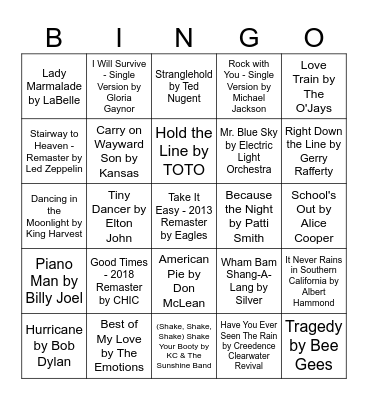 70's Bingo Card